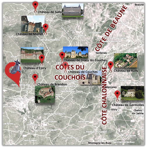 découverte du vignoble de bourgogne des Côtes du Couchois, Côte chalonnaise, Côte de Beaune avec les châteaux de Bourgogne